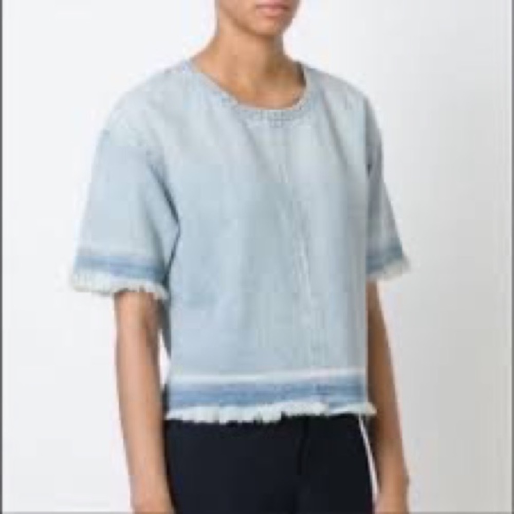 142- J Brand NWOT Dallas Blue Jean Top with Zipper in Back, Size Medium